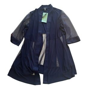 NWT R&M Collection Women's Size 16W Drape Cardigan Mesh Sparkle Formal Navy Blue